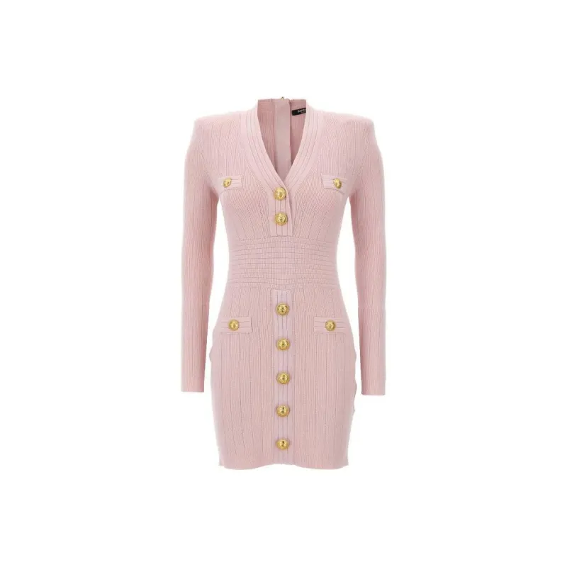 BALMAIN Logo Button Long Sleeved Mini Dress-0