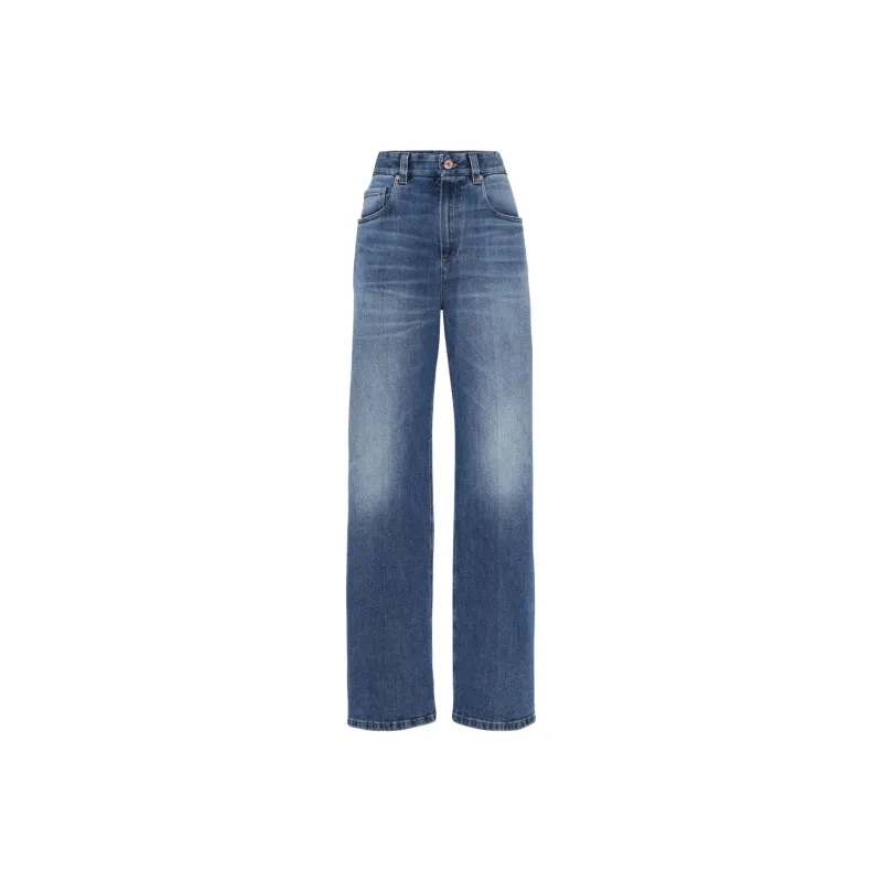 Brunello Cucinelli Logo Patch High Waist Straight Leg Jeans-0