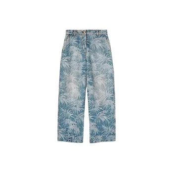 PALM ANGELS Palm Tree Printed Wide Leg Jeans