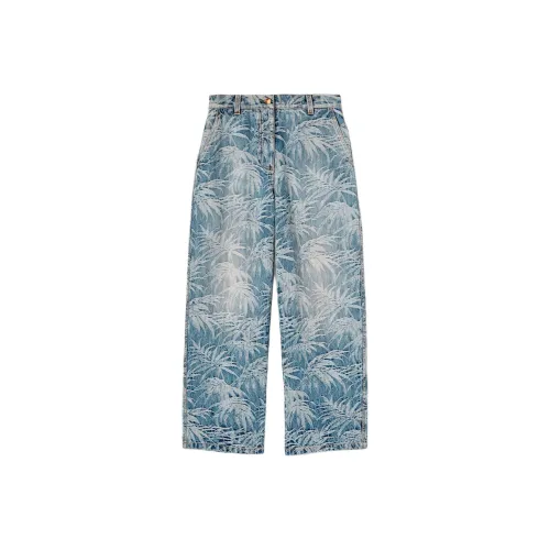 PALM ANGELS Palm Tree Printed Wide Leg Jeans