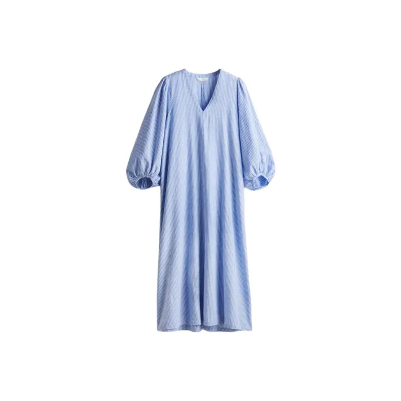 H&M Long-Sleeved Dresses Women's Blue/White Stripes-0