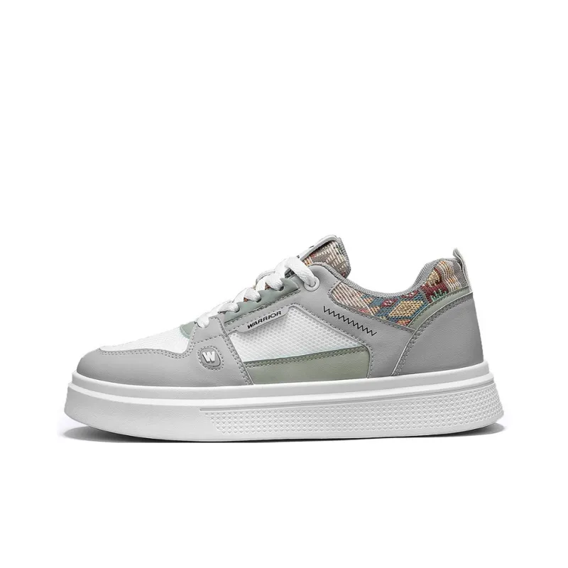 Warrior Anti Slip And Wear Resistant Height Increasing Low Top Skateboard Shoes Men's Gray White Green-0