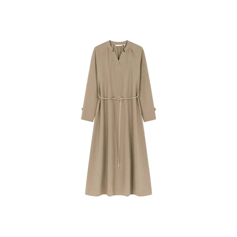 IHIMI Long Sleeved Dresses Women's Light Coffee-0