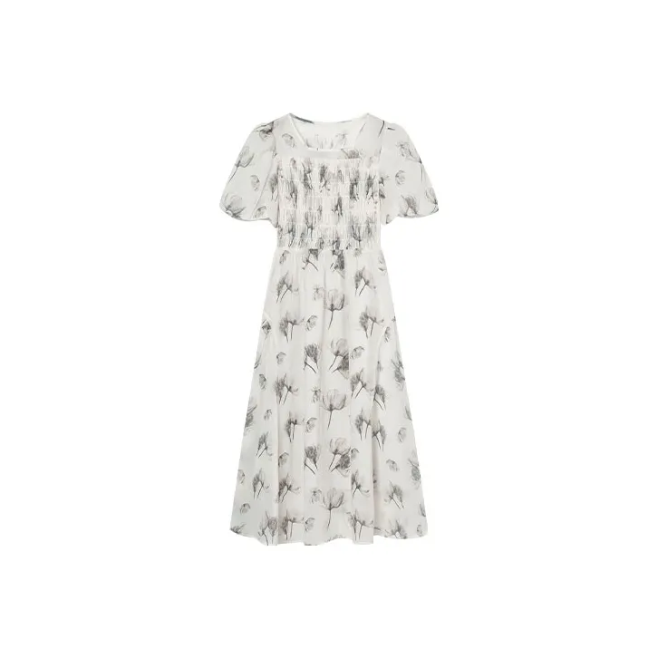 DIALOGUE Short Sleeved Dresses Women's Beige Apricot With Floral Print-0