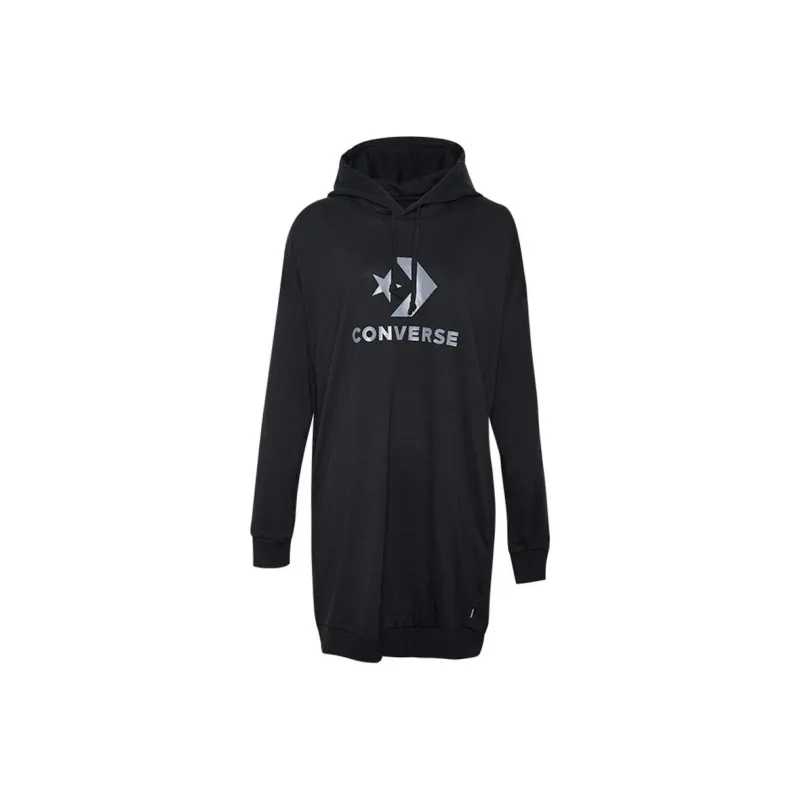 Converse Oversized PO Hoodie Jersey Dress Long Sleeved Dresses Women's Black-0