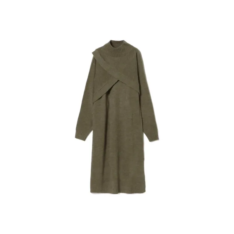 Beams Long Sleeved Dresses Women's Olive Green-0