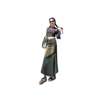 Oudifu Denim Long Skirt Women's Nostalgic Blue