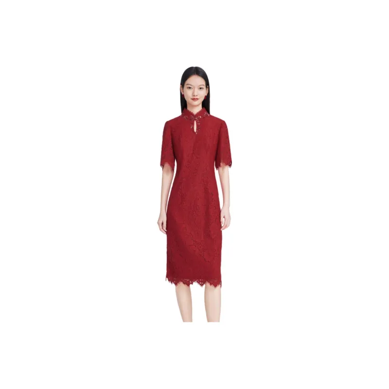 JZ Juzui Short Sleeved Dresses Women's Red-0