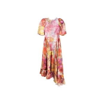Collina Strade Mix Print Asymmetric Ruffled Midi Dress