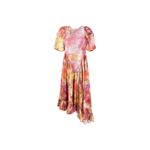 Collina Strade Mix Print Asymmetric Ruffled Midi Dress