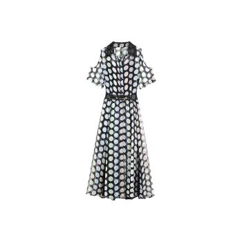Hang Yi Court Short Sleeved Dress Women's Black With Polka Dot