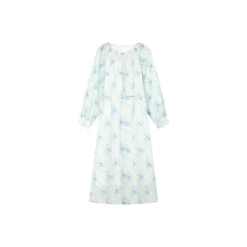 VIMLY Long Sleeved Dresses Women's White Base With Blue Floral