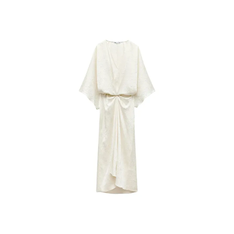 ZARA Long Sleeved Dress Women's White-0