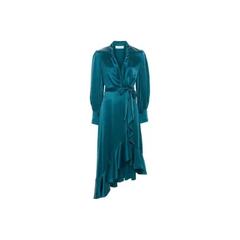 Zimmermann Asymmetric Ruffled Midi Wrap Dress