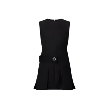LOUIS VUITTON Wool Silk Button Tab Pleat Dress