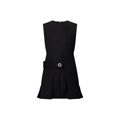 LOUIS VUITTON Wool Silk Button Tab Pleat Dress