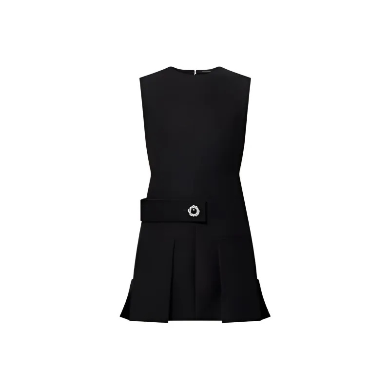 LOUIS VUITTON Wool Silk Button Tab Pleat Dress-0