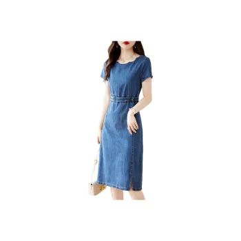 Still Quiet Short-Sleeved Dresses Women's Denim Blue