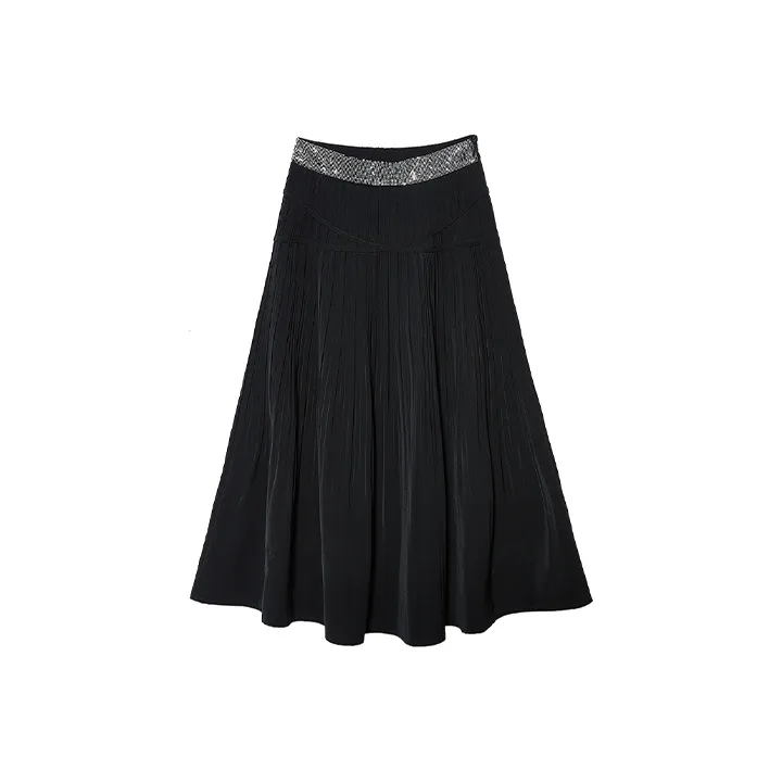TCH Casual Long Skirts Women's Black With Silver Logo-0
