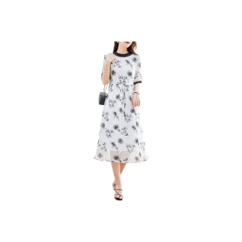 Yi Mengyuan Lace Up Silk Short Sleeved Dress Women's Multicolor