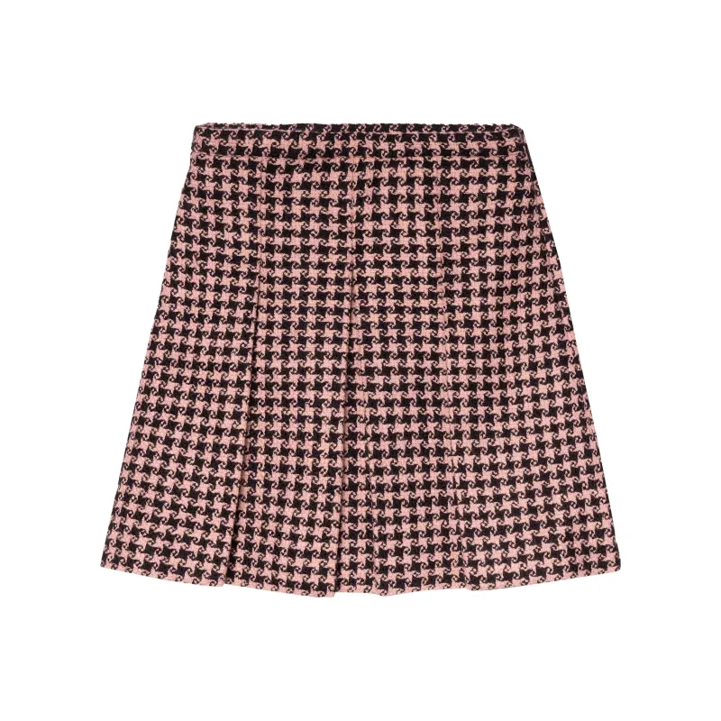 GUCCI Houndstooth Tweed Wool Blend Skirt Black Pink-0