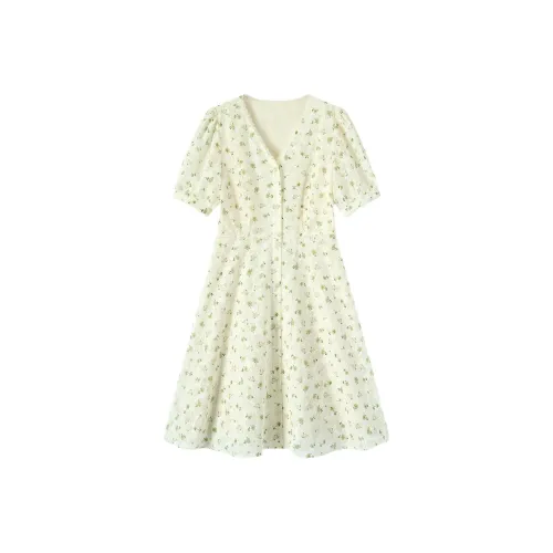 EICHITOO Short Sleeved Dresses Women's Ecru Pattern
