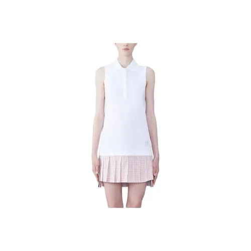 THOM BROWNE Pleated Panel Sleeveless Polo Dress