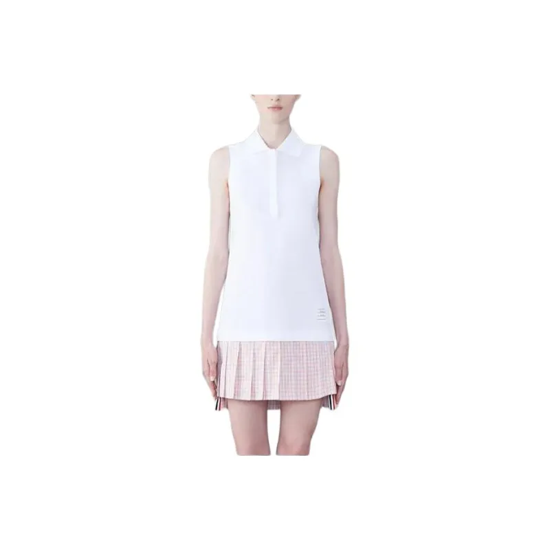 THOM BROWNE Pleated-Panel Sleeveless Polo Dress-0