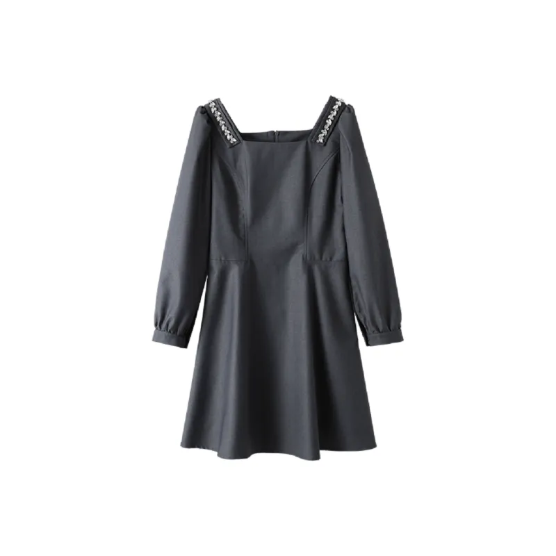 Mo Han Yi Mei Long Sleeved Dresses Women's Gray-0