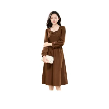 SMEN Long Sleeved Dresses Women's Coffee
