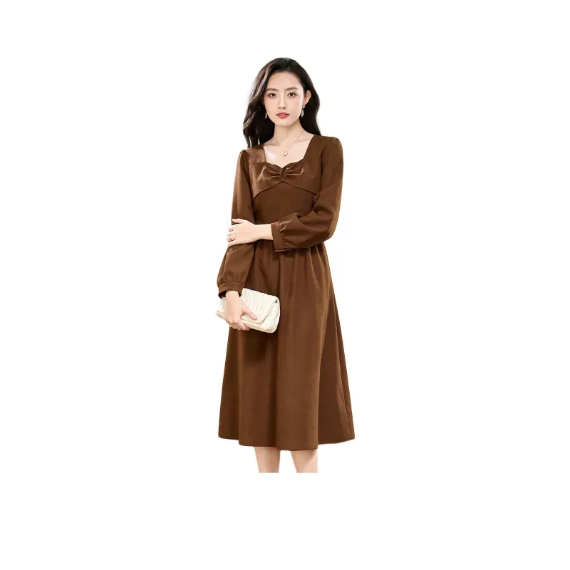 SMEN Long Sleeved Dresses Women's Coffee-0