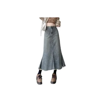 ZNZW Denim Long Skirts Women's Vintage Blue