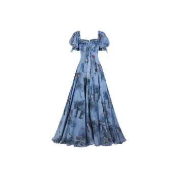 Selkie Collection Short Sleeved Dresses Women's DEGAS BLUE With Blue Background And Degas Dance Girlish Tracing Print