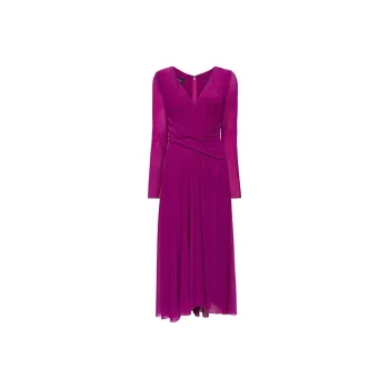 Talbot Runhof V neck Wrap Midi Dress