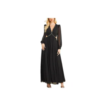 GUESS Ursula Mesh Gown Long-Sleeved Dresses Women's Black