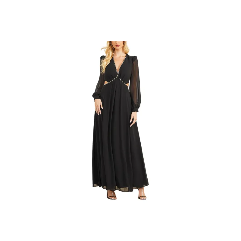 GUESS Ursula Mesh Gown Long-Sleeved Dresses Women's Black-0