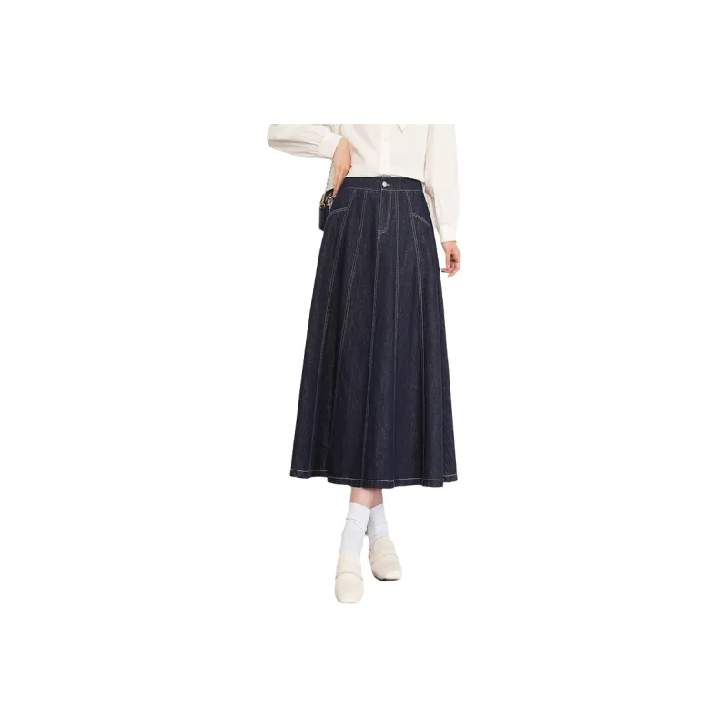 LOUISY AO Denim Long Skirt Women's Dark Blue-0
