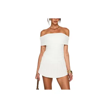 PRINCESS POLLY LUCIANNE OFF THE SHOULDER MINI DRESS Short Sleeved Dresses Women's WHITE/White