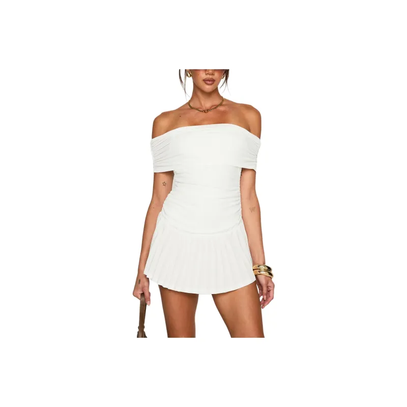PRINCESS POLLY LUCIANNE OFF THE SHOULDER MINI DRESS Short Sleeved Dresses Women's WHITE/White-0