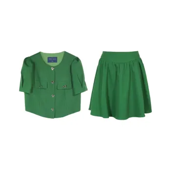 IBUDU Two Piece Skirt Sets Women's Clothing Sets Green Top+Skirt