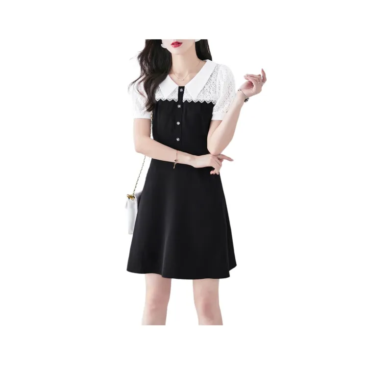 Still Quiet Short Sleeved Dresses Women's Black White-0