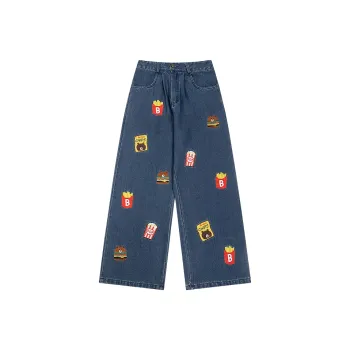 YUZHAOLIN High Rise Loose Fit Niche Straight Fit Pants Unisex Blue