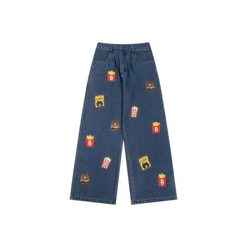 YUZHAOLIN High Rise Loose Fit Niche Straight Fit Pants Unisex Blue