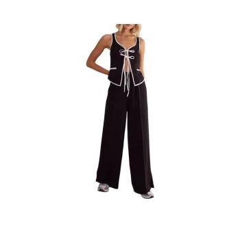 NASTY GAL Tailored Contrast Piped Joggers Knitted Sports Pants Women's Black
