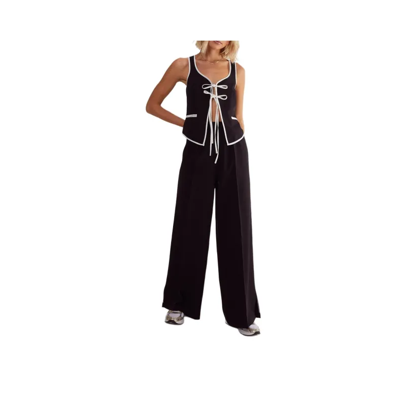 NASTY GAL Tailored Contrast Piped Joggers Knitted Sports Pants Women's Black-0