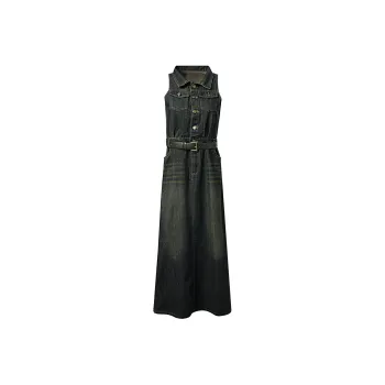 QYPRF Sleeveless Dresses Women's Vintage Blue