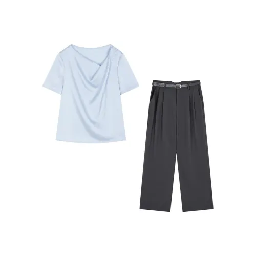 IHIMI Casual Suits Women's Sky Blue+Gray