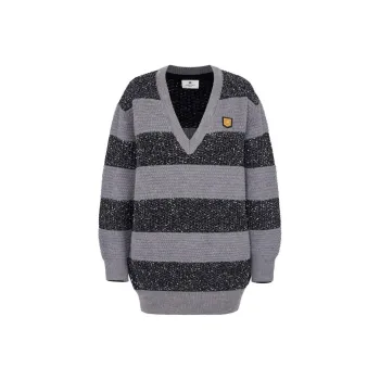 Elisabetta Franchi Striped Sequin-Thread V-Neck Jumper Dress