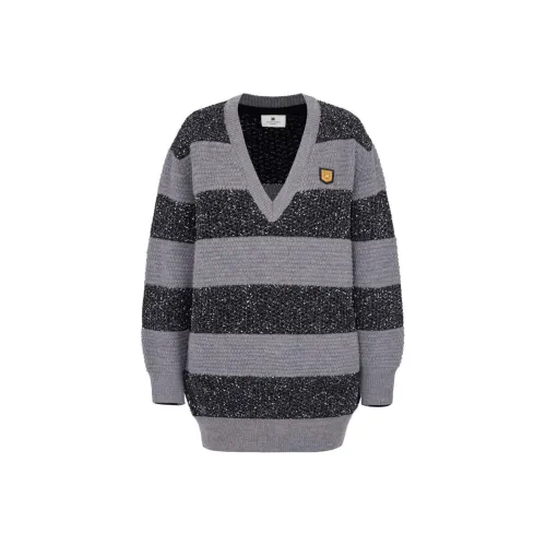 Elisabetta Franchi Striped Sequin-Thread V-Neck Jumper Dress