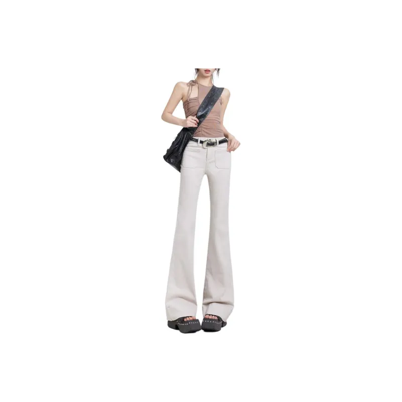 ZNZX Jeans Women's Beige Apricot-0